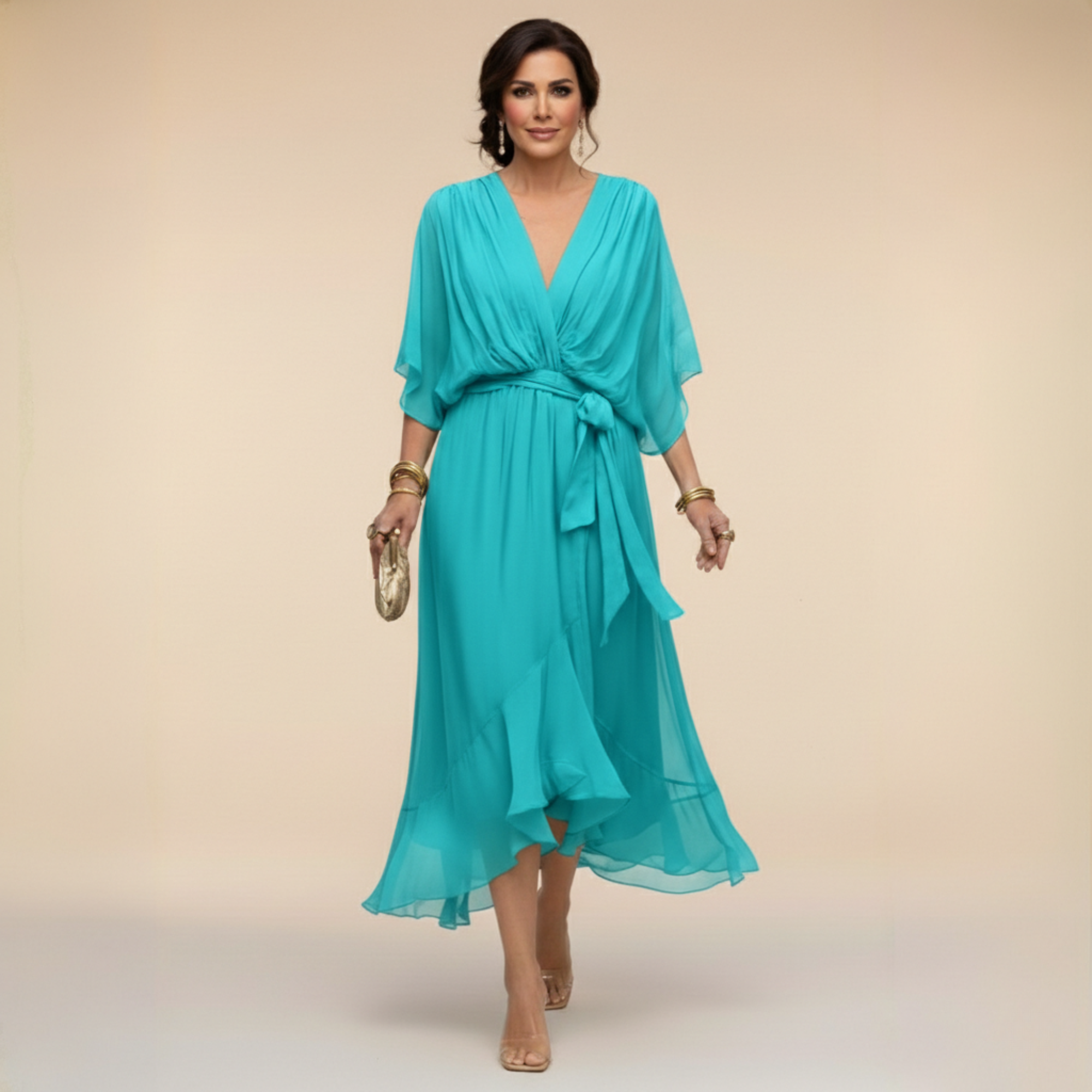 Pearlava women's v-neck chiffon dress