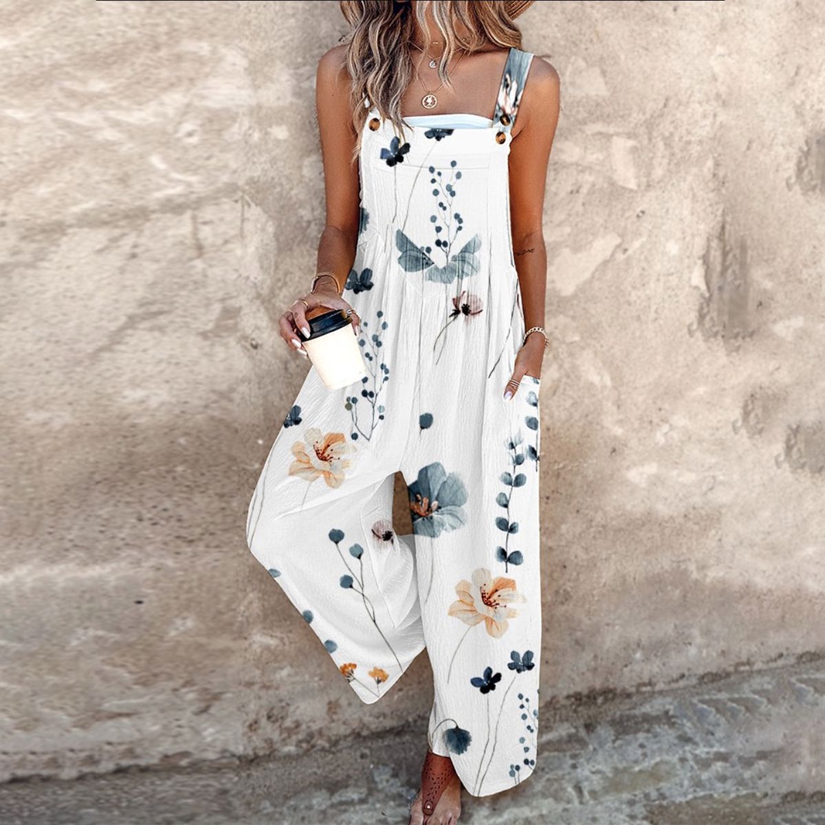Pearlava women's graphic floral overalls