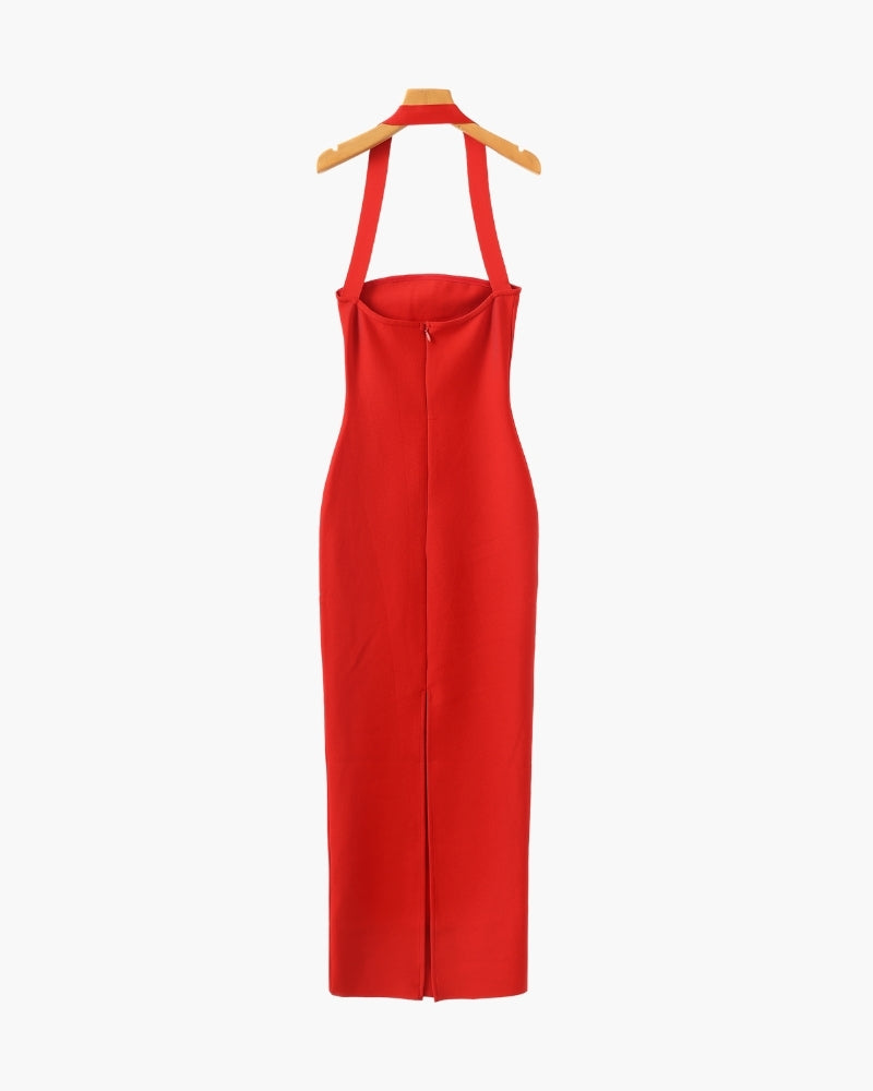 Pearlava | Halter Neck Slim-Fit Maxi Dress