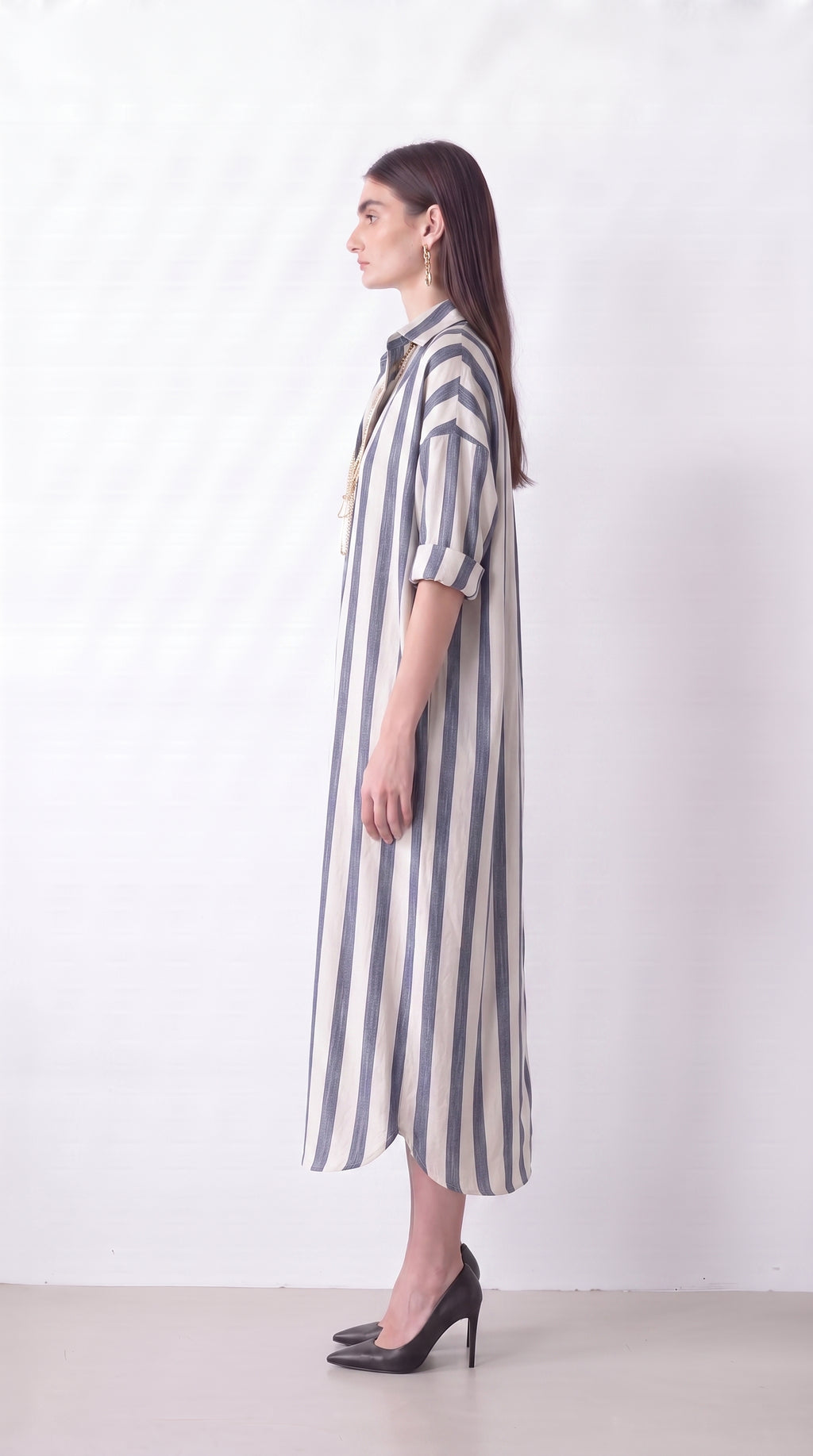 Women's striped linen shirt dress