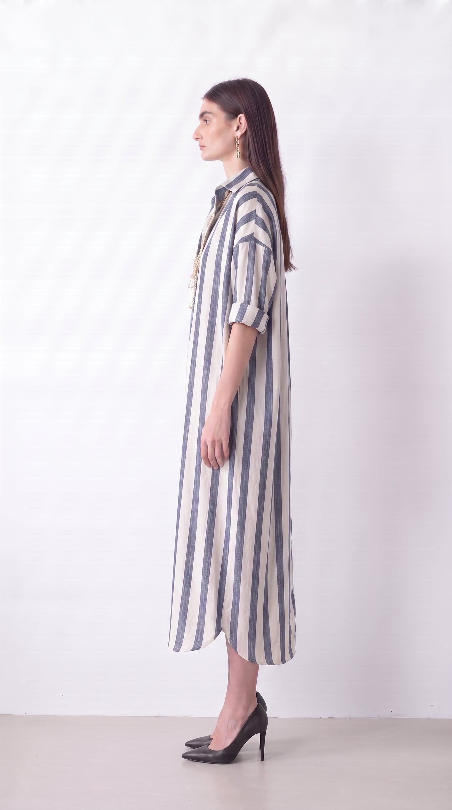 Women's striped linen shirt dress
