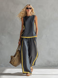 Pearlava Women's Relaxed Two-Tone Set in cotton-linen blend, gray