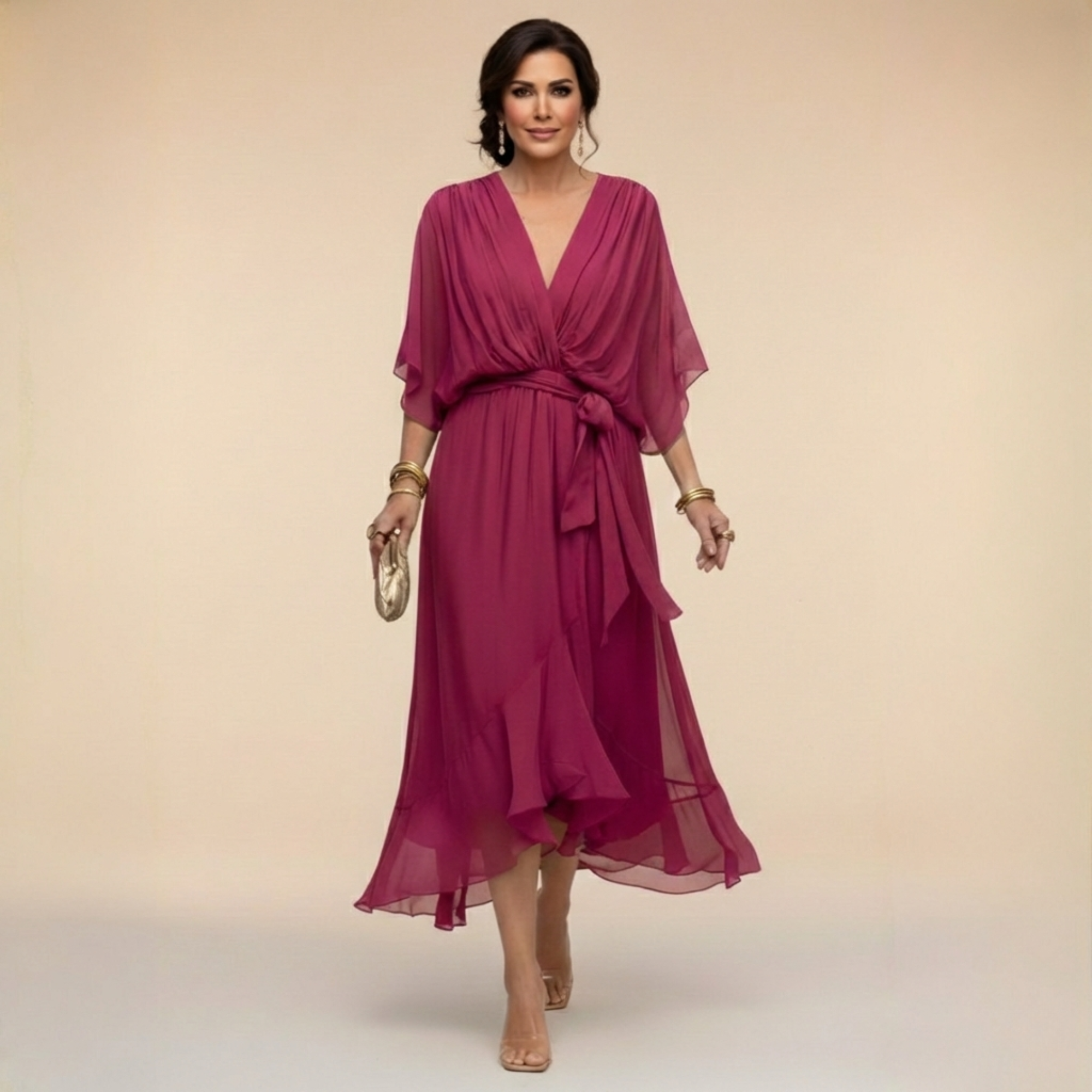 Pearlava women's v-neck chiffon dress