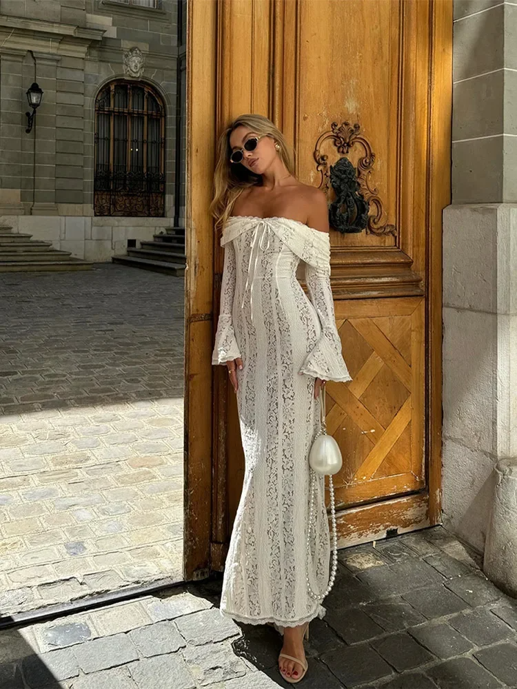 Pearlava | Georgetta Lace Off-Shoulder Maxi Dress