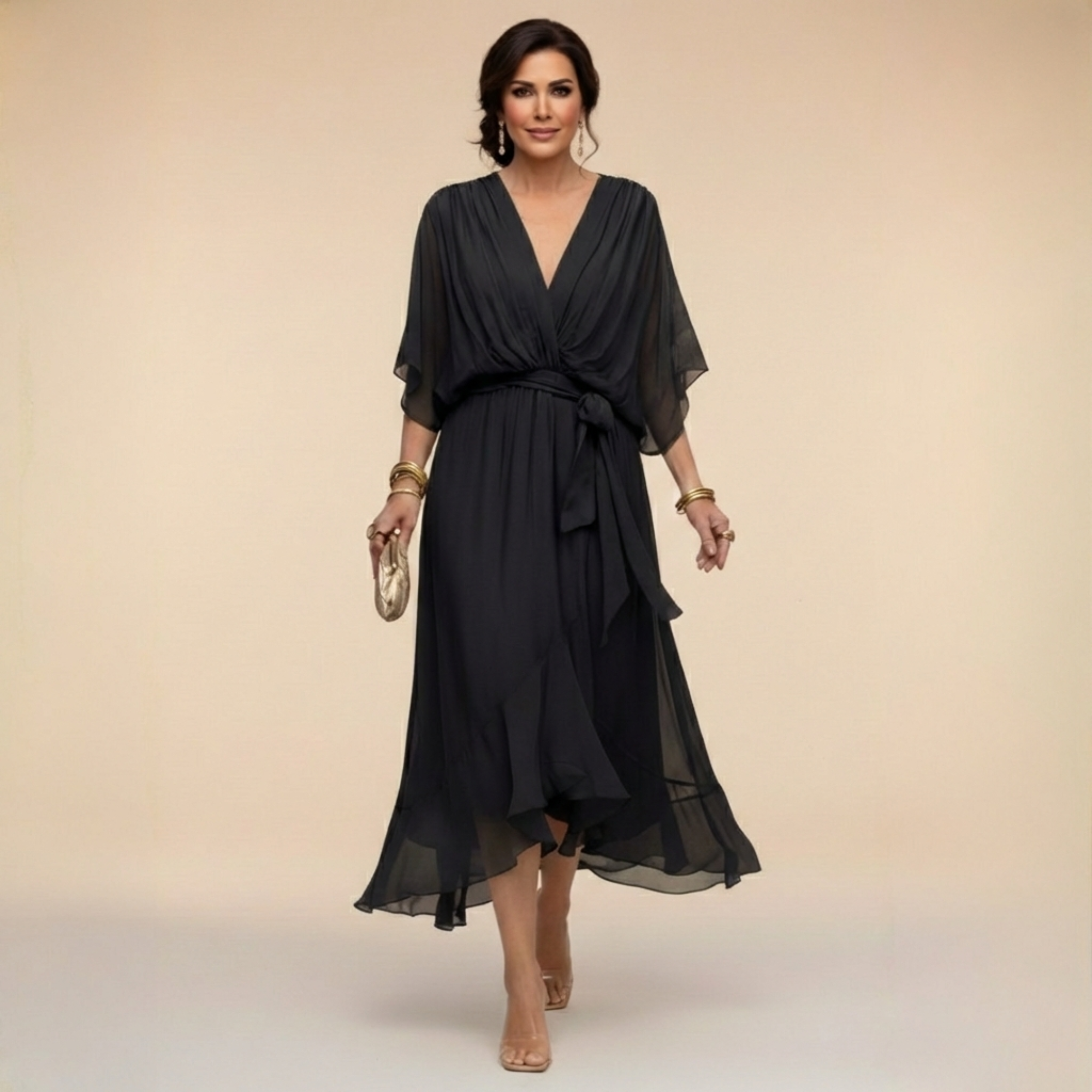 Pearlava women's v-neck chiffon dress