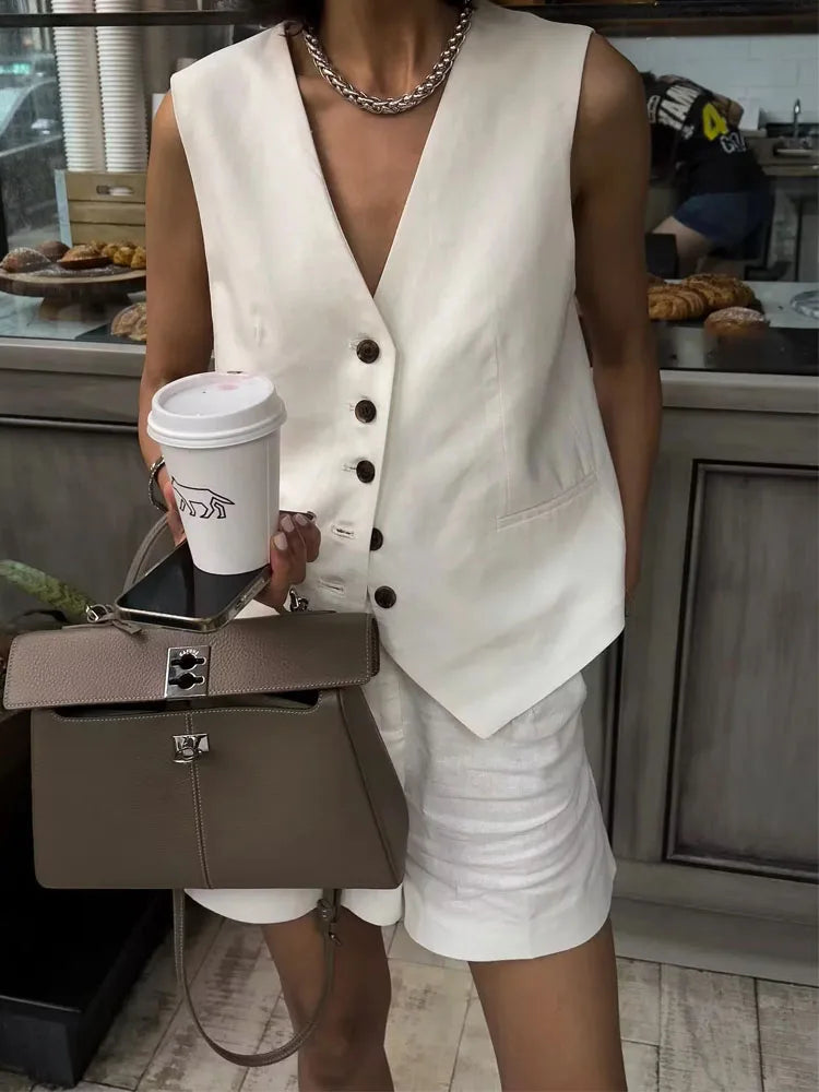 Pearlava | Lavinia Linen-Blend Summer Vest