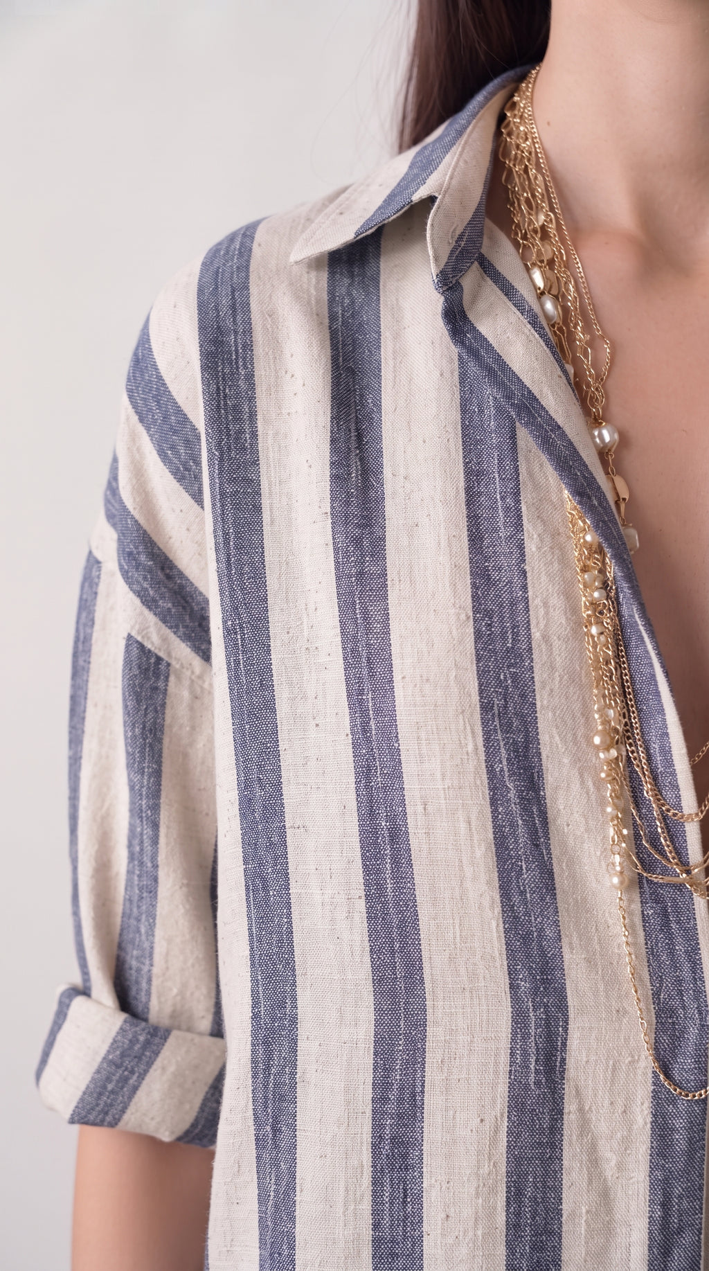 Women's striped linen shirt dress