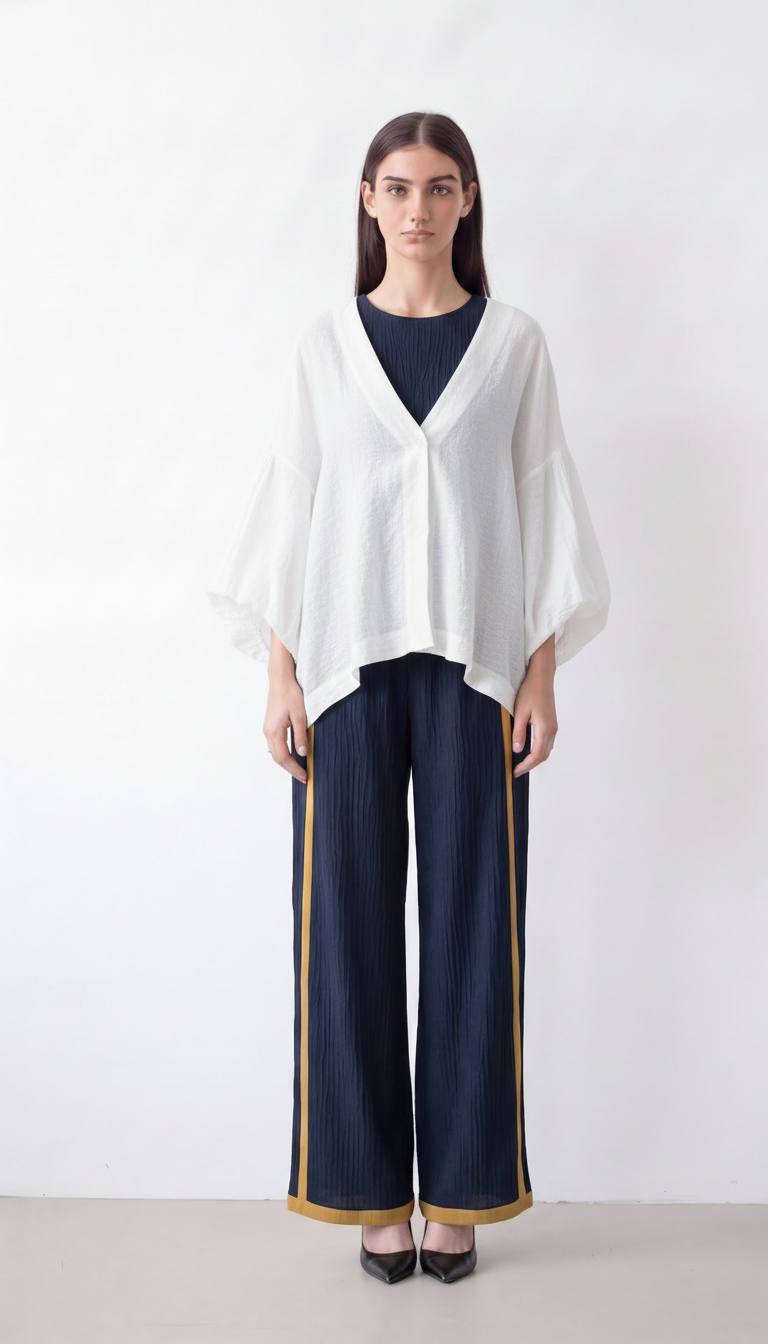 Women's cotton-linen batwing blouse
