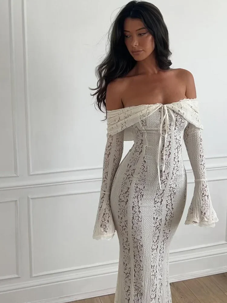 Pearlava | Georgetta Lace Off-Shoulder Maxi Dress