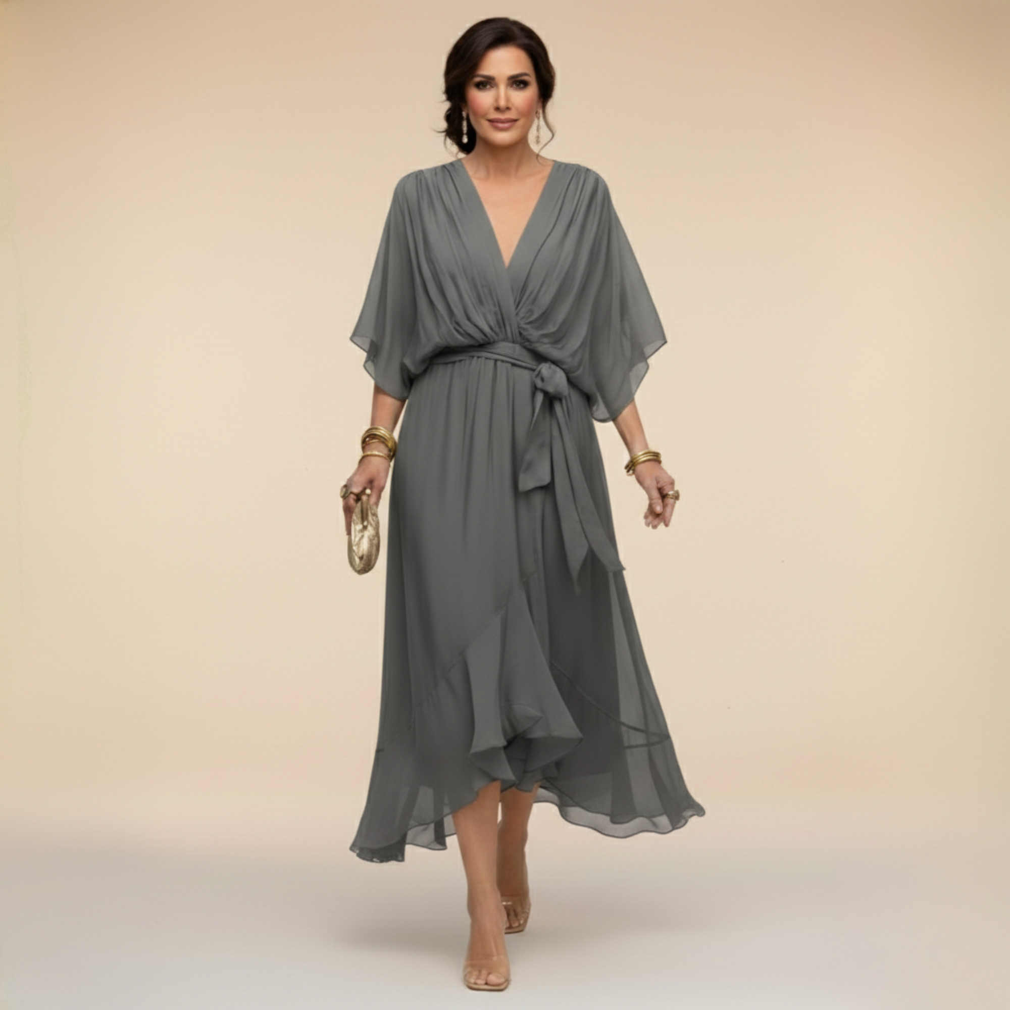 Pearlava women's v-neck chiffon dress