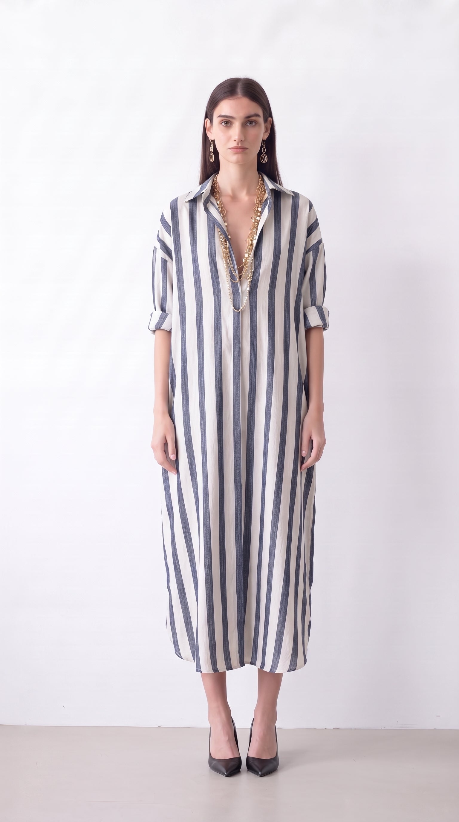 Women's striped linen shirt dress