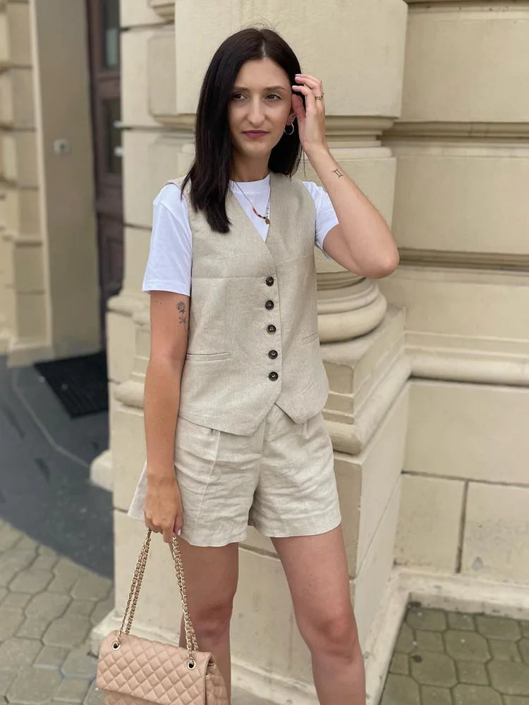 Pearlava | Lavinia Linen-Blend Summer Vest