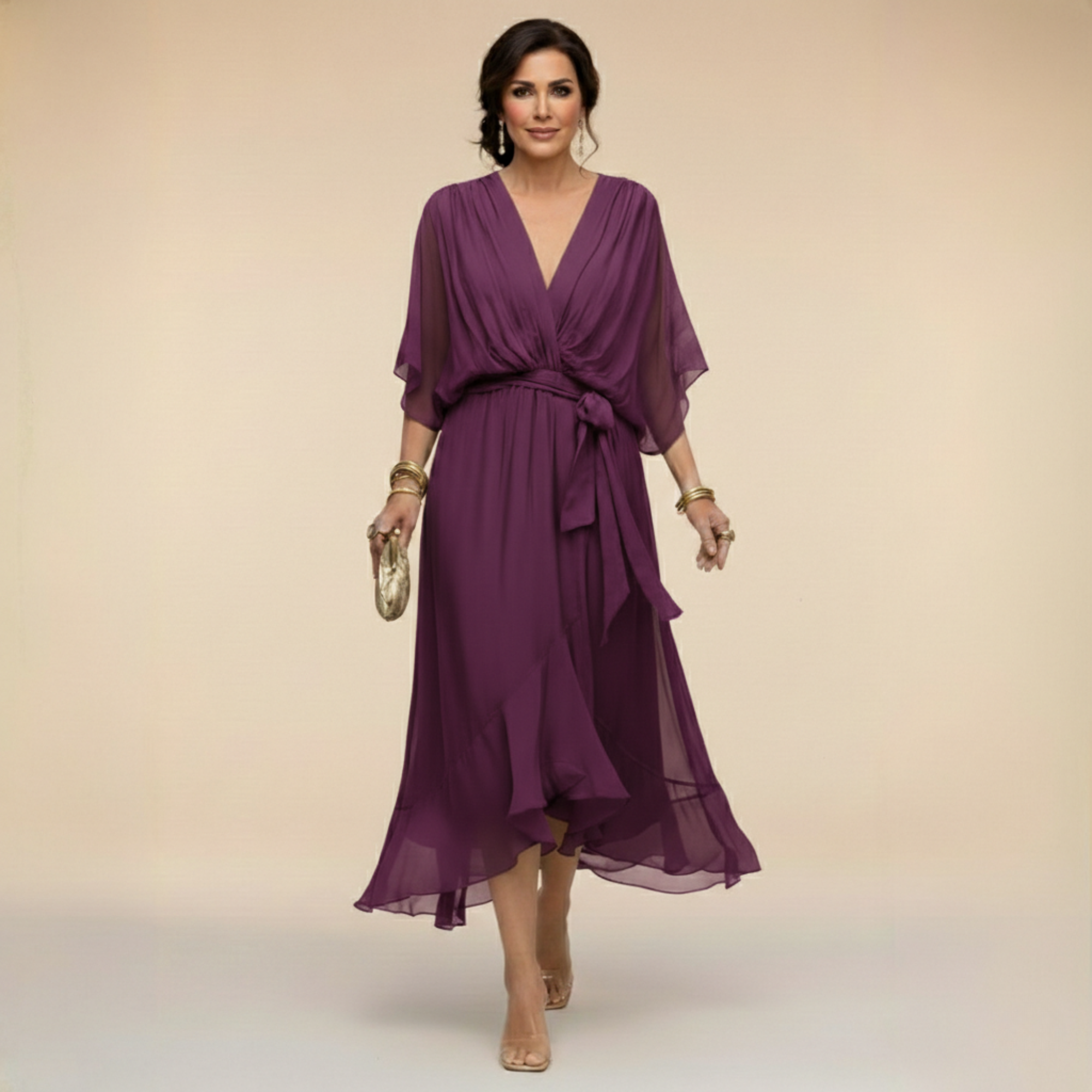 Pearlava women's v-neck chiffon dress