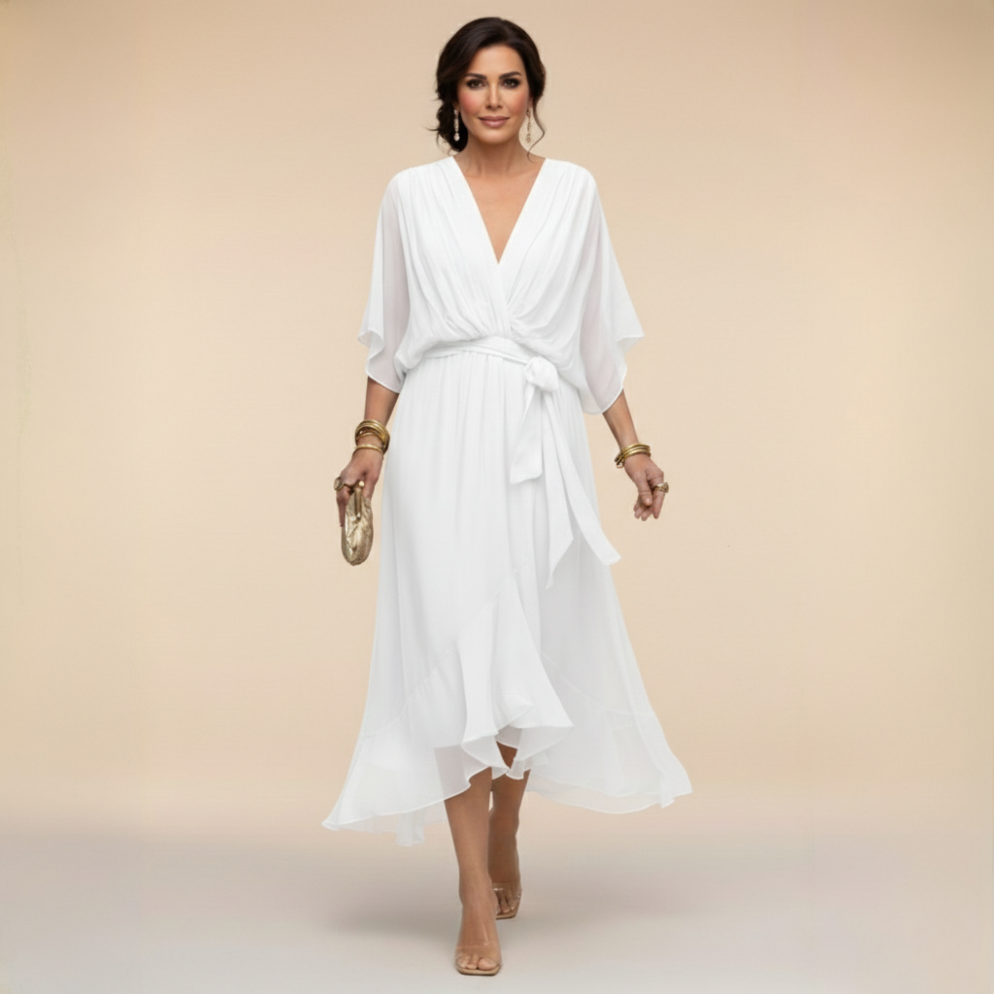 Pearlava women's v-neck chiffon dress