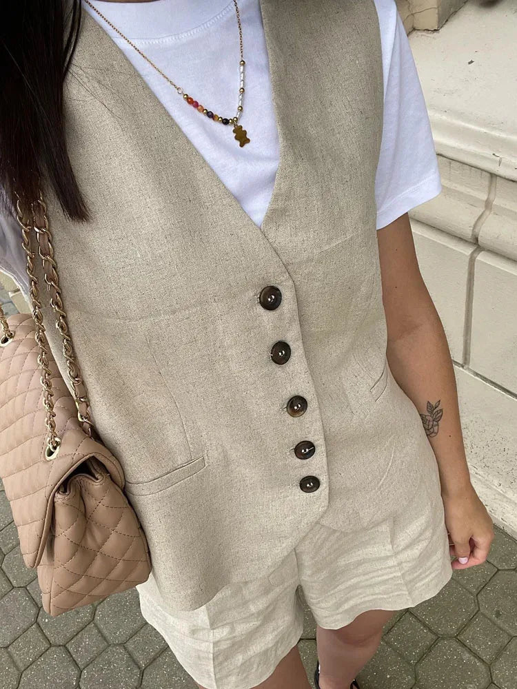 Pearlava | Lavinia Linen-Blend Summer Vest