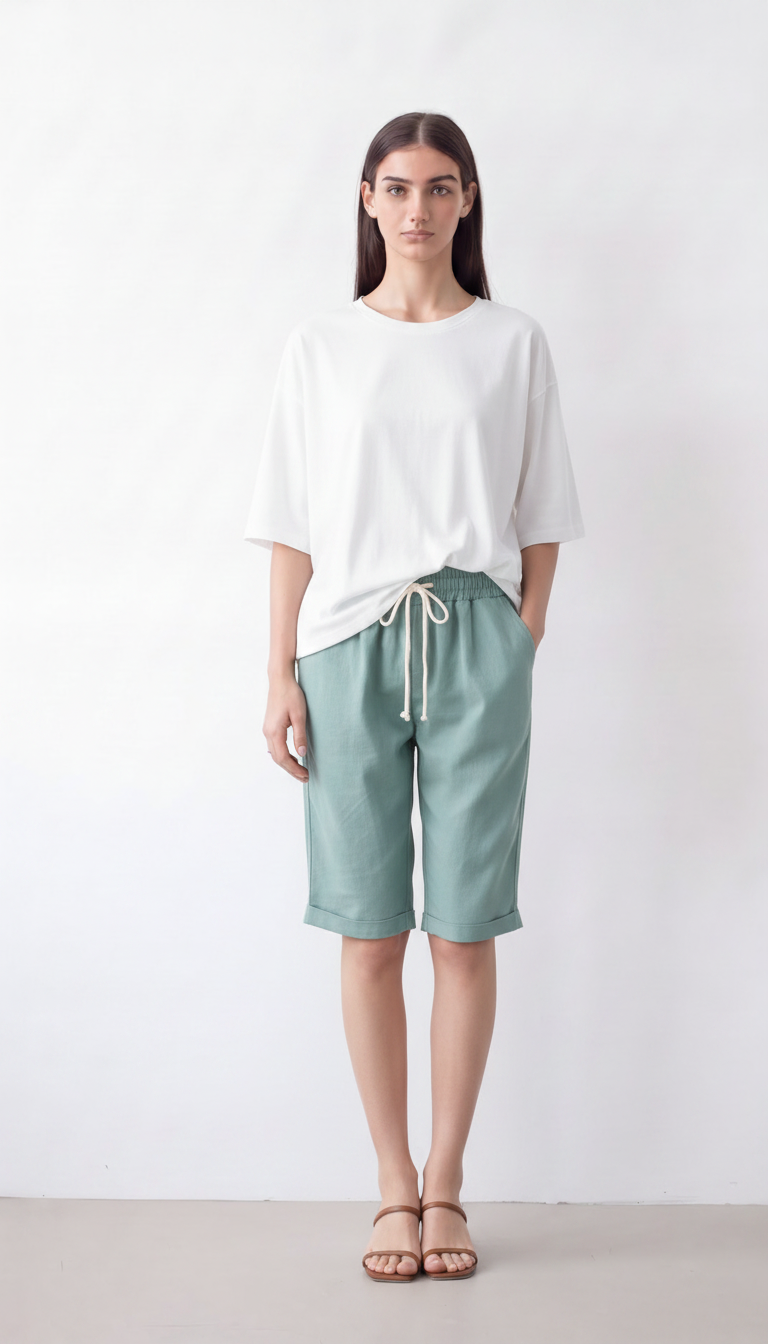 Women's relaxed cotton shorts with pockets