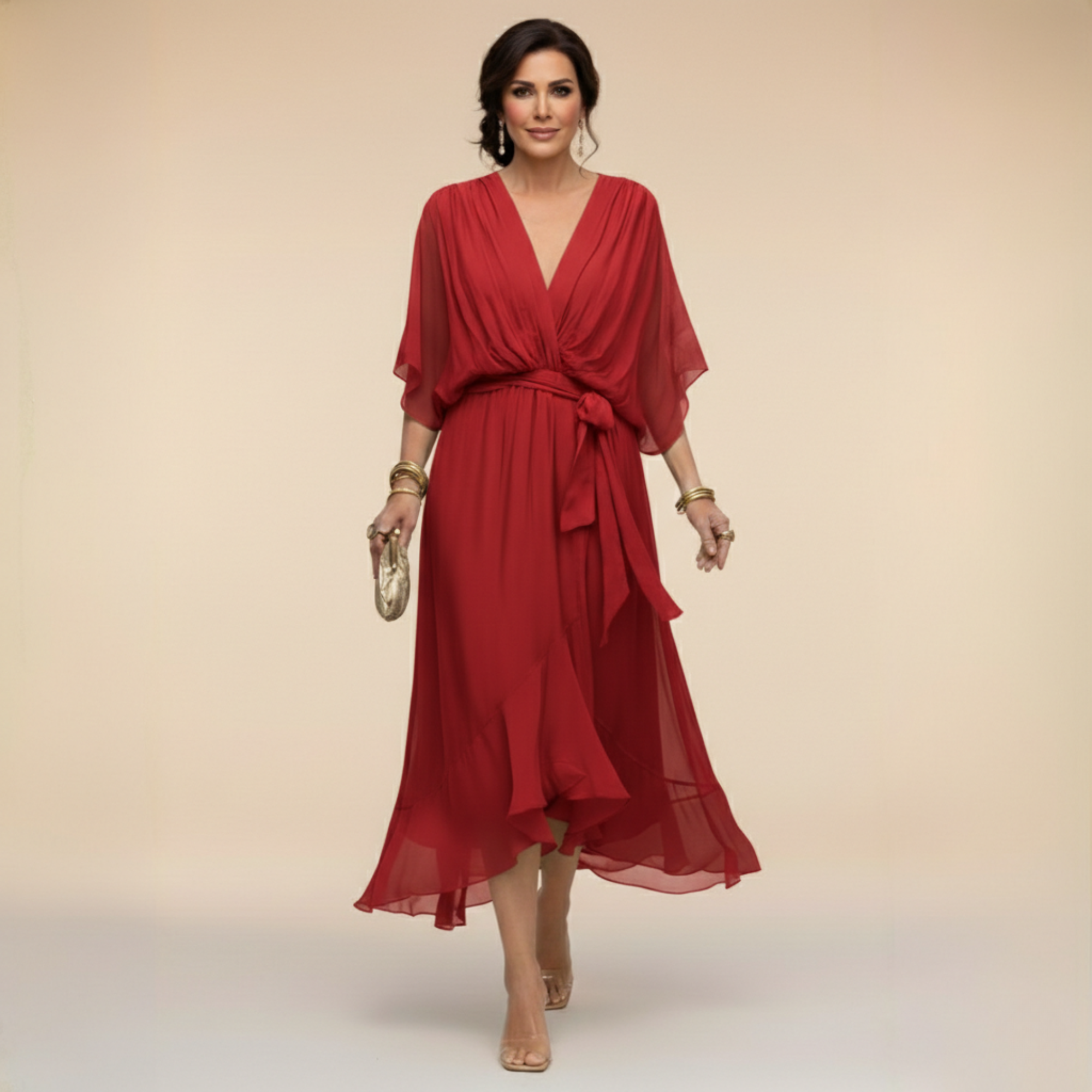 Pearlava women's v-neck chiffon dress