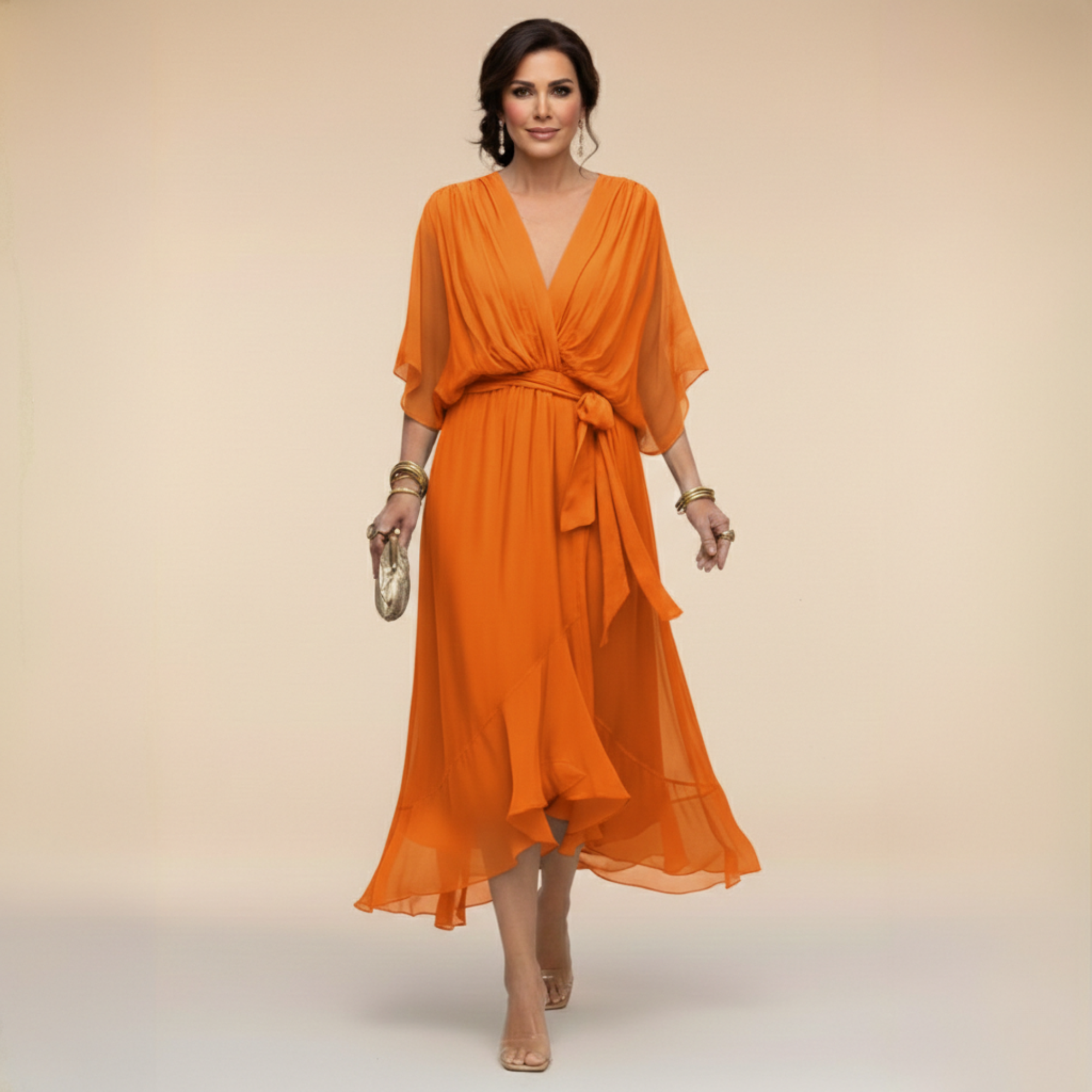 Pearlava women's v-neck chiffon dress