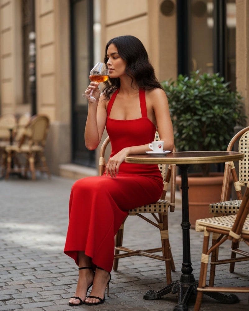 Pearlava | Halter Neck Slim-Fit Maxi Dress