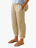 Pearlava women's tapered linen-blend trousers