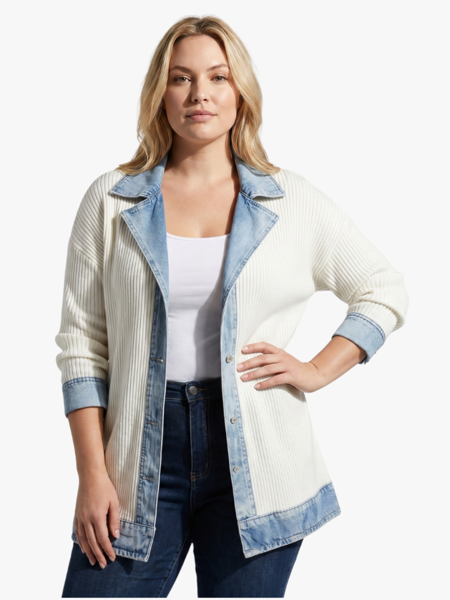 Pearlava Women's Relaxed Knit Layering Jacket, denim-inspired