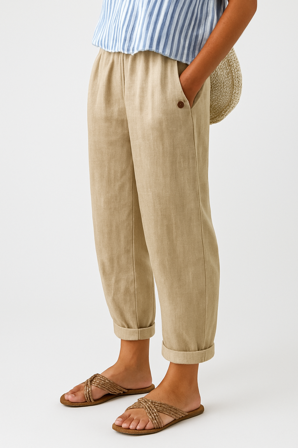 Pearlava women's tapered linen-blend trousers