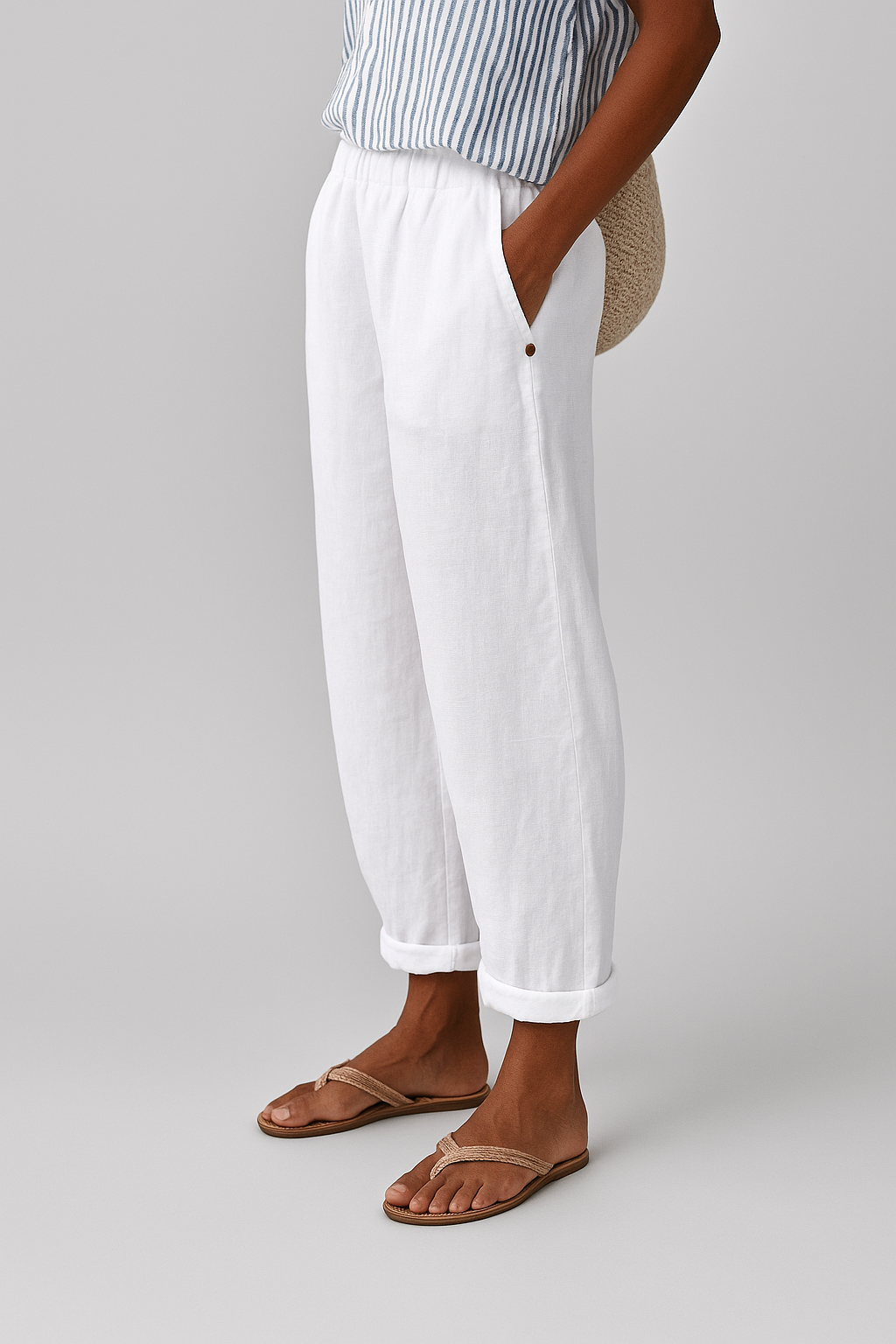 Pearlava women's tapered linen-blend trousers