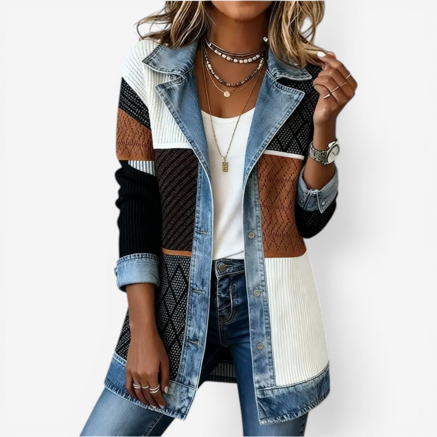 Pearlava Women's Relaxed Knit Layering Jacket, denim-inspired