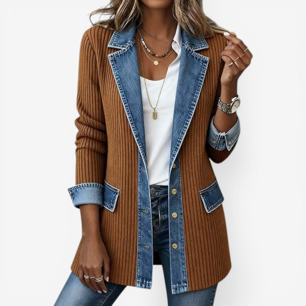 Pearlava Women's Relaxed Knit Layering Jacket, denim-inspired
