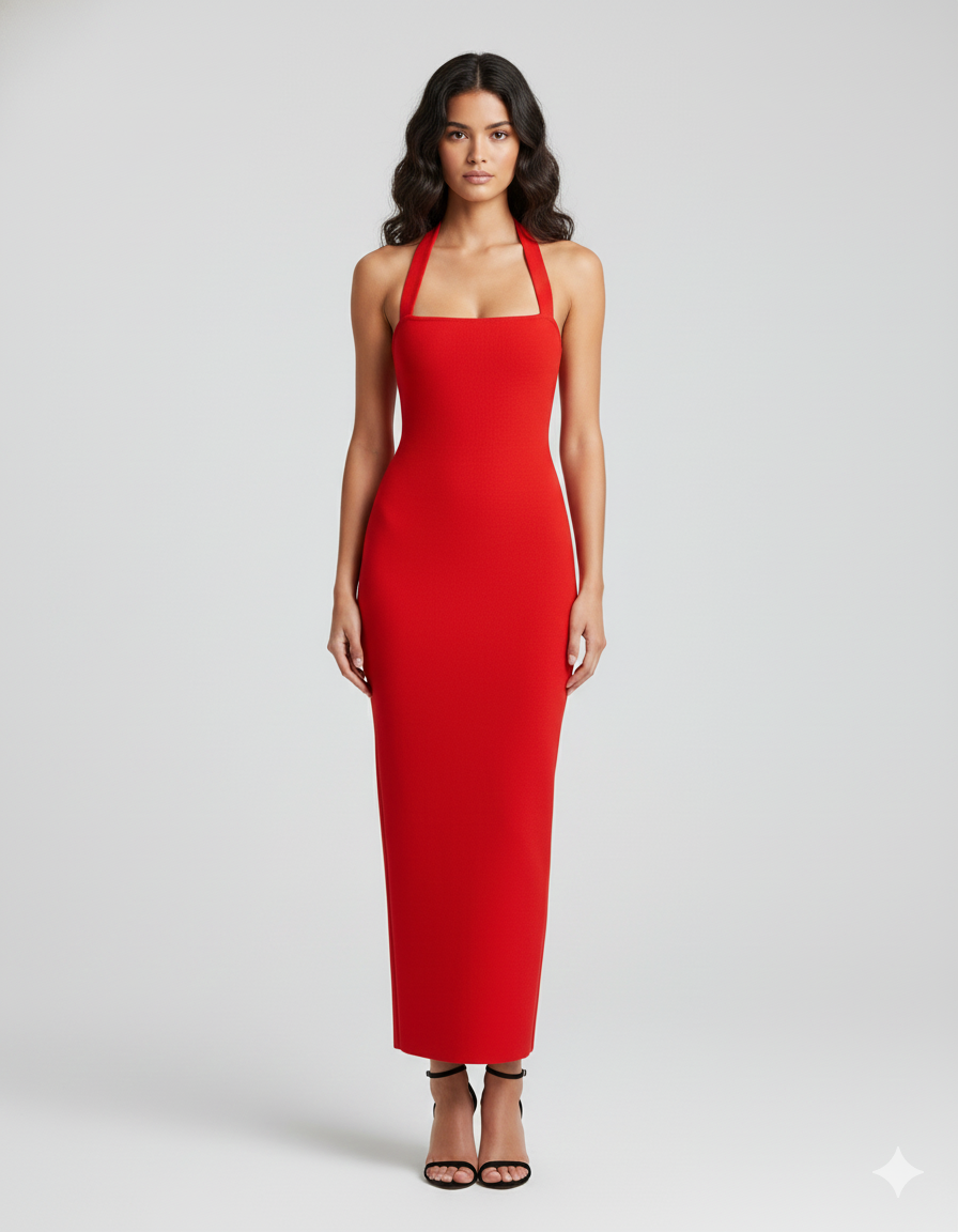 Pearlava | Halter Neck Slim-Fit Maxi Dress