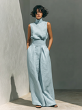 Pearlava Women's Cotton-Linen Wide-Leg Pants Set, 2-piece