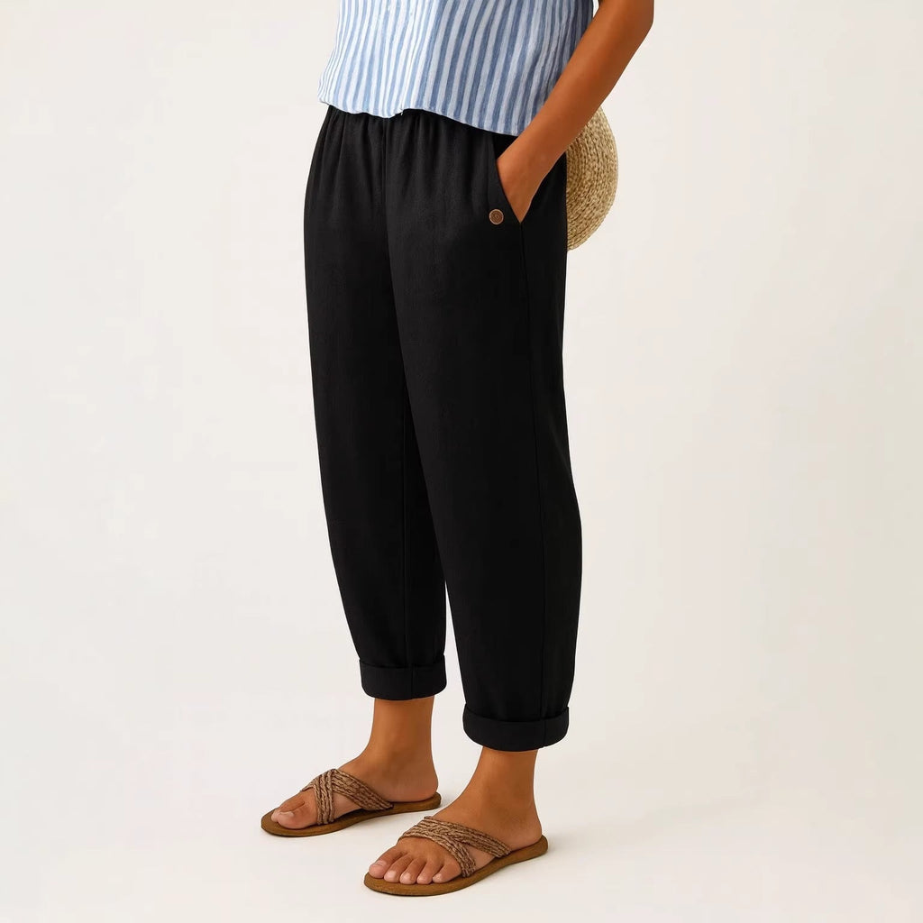Pearlava women's tapered linen-blend trousers