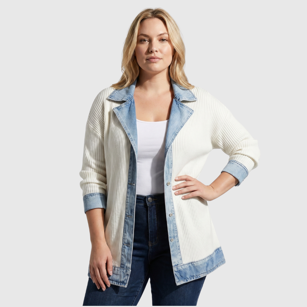 Pearlava Women's Relaxed Knit Layering Jacket, denim-inspired