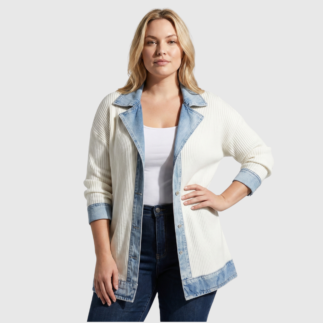 Pearlava Women's Relaxed Knit Layering Jacket, denim-inspired