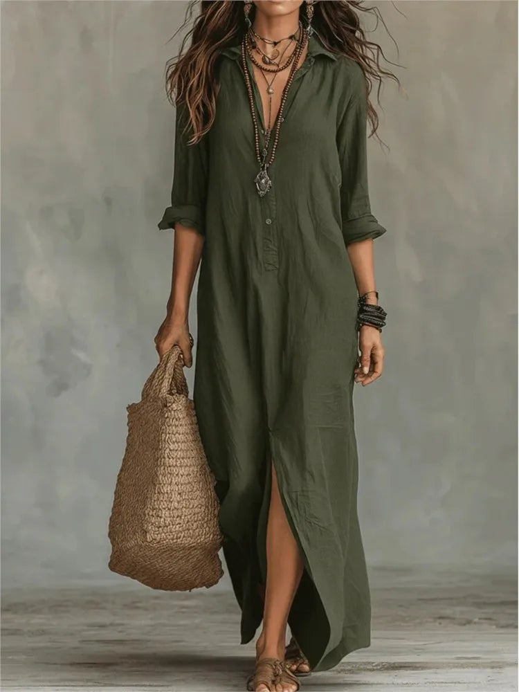 pearlava women's linen long shirt dress