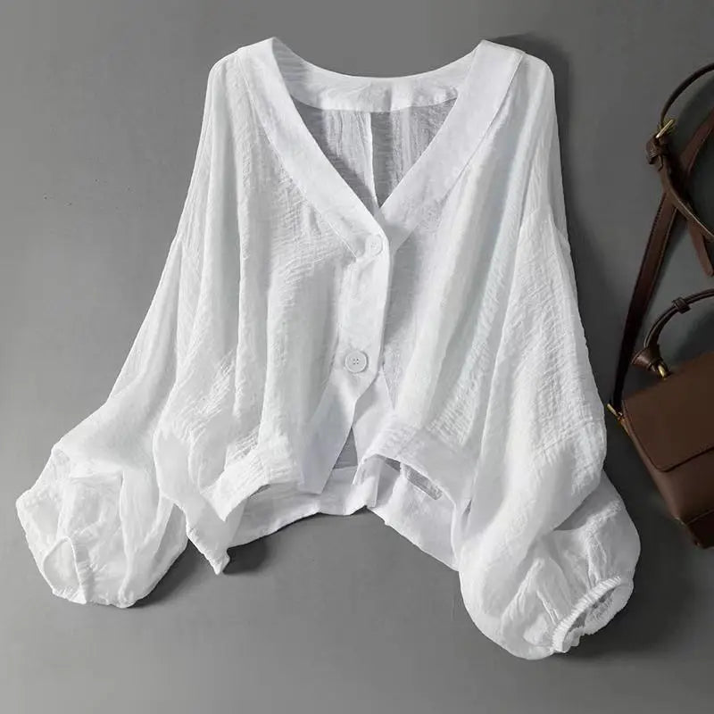 pearlava women's linen batwing v-neck blouse