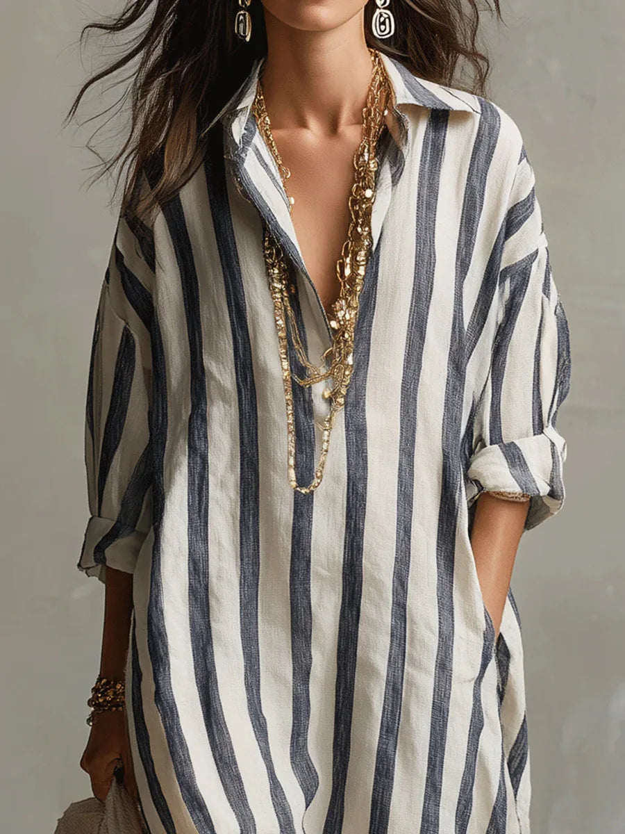 pearlava women's striped linen shirt dress