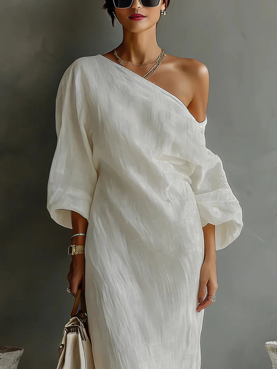 pearlava women's one-shoulder linen maxi dress