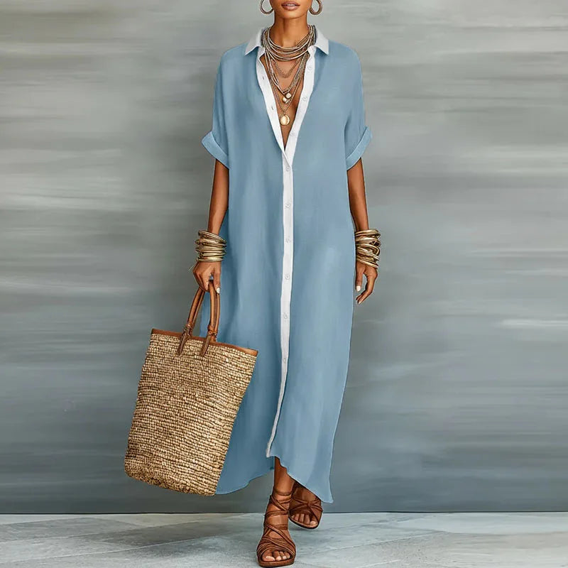 pearlava women's contrast linen shirt sundress