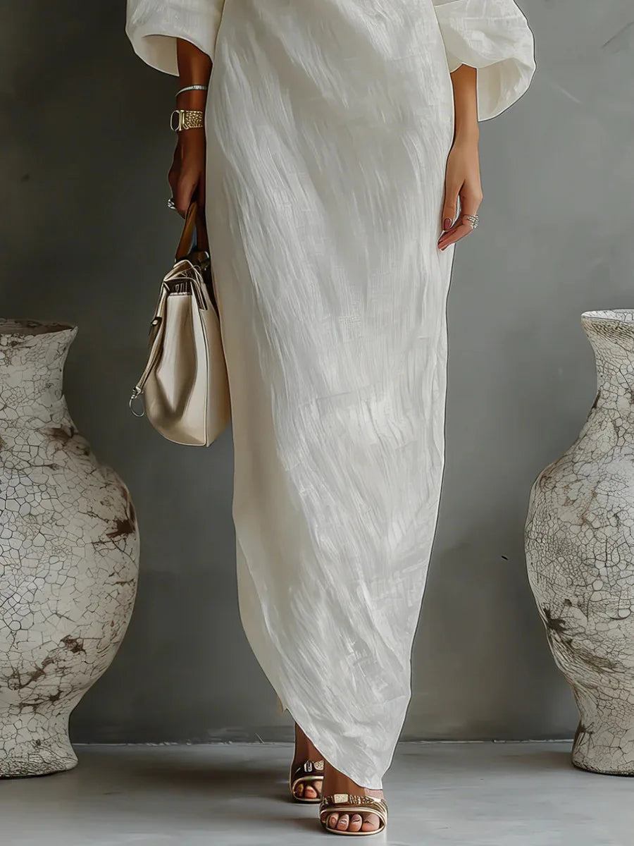 pearlava women's one-shoulder linen maxi dress