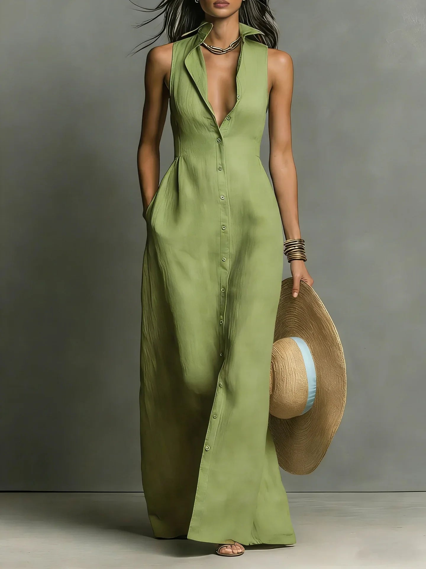pearlava women's sleeveless lapel shirt dress