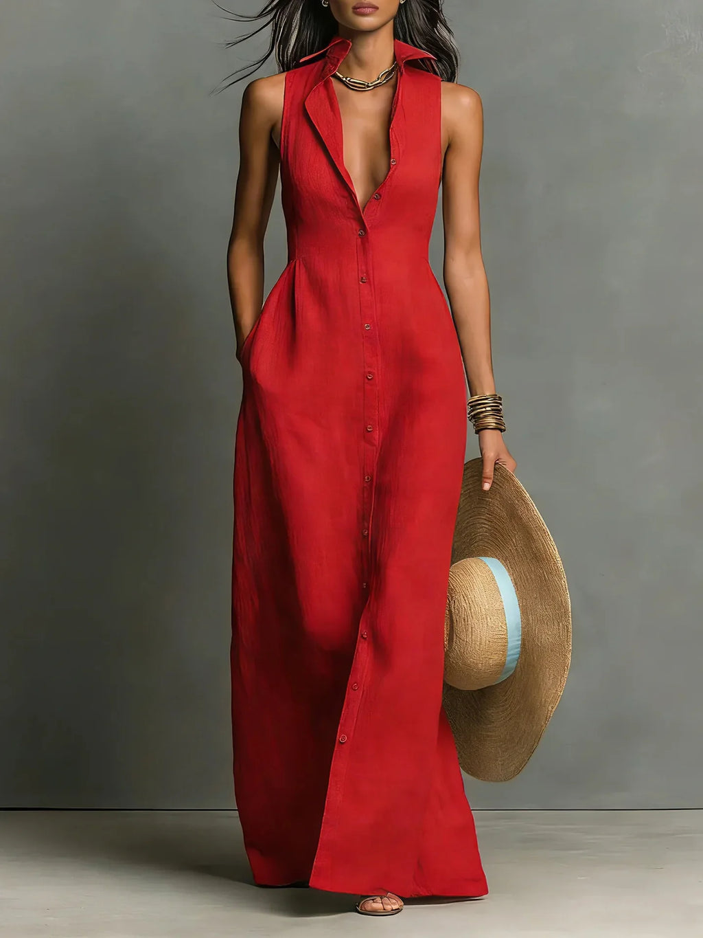 pearlava women's sleeveless lapel shirt dress