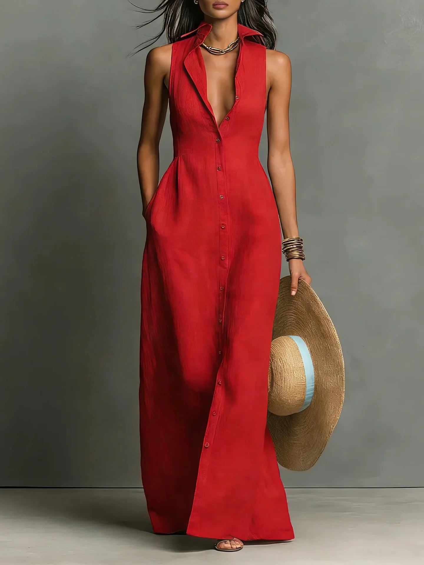 pearlava women's sleeveless lapel shirt dress