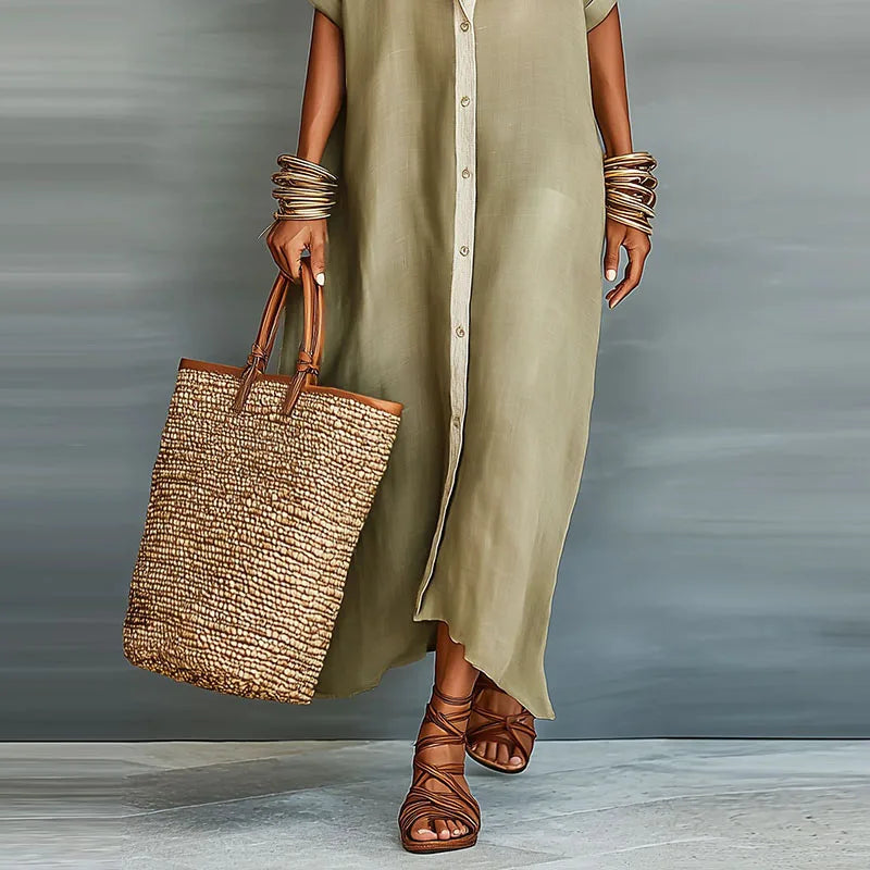 pearlava women's contrast linen shirt sundress