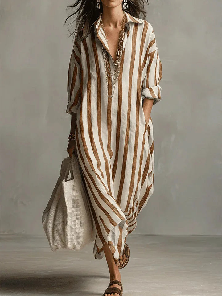 pearlava women's striped linen shirt dress