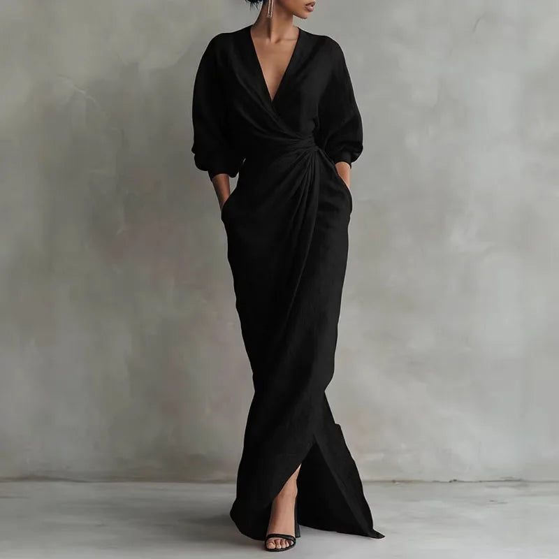 pearlava women's v-neck wrap-waist maxi dress