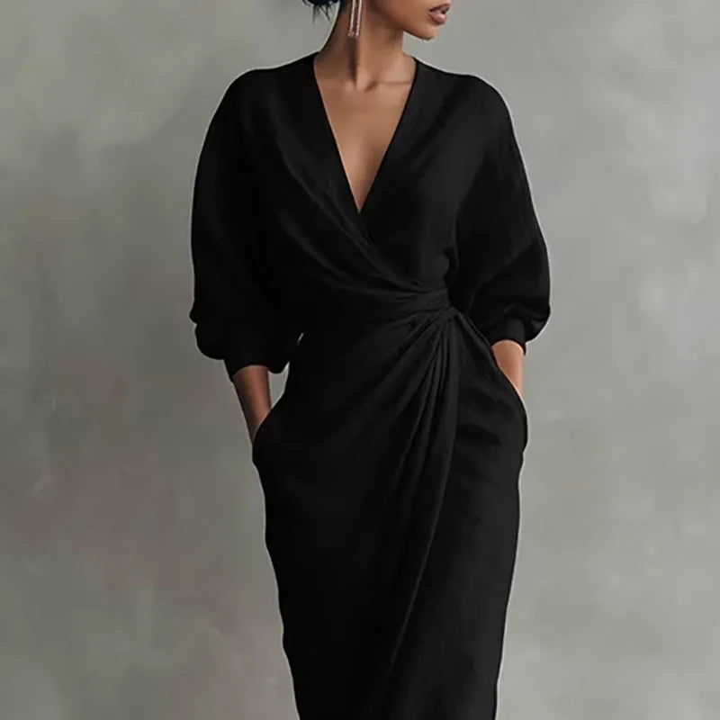 pearlava women's v-neck wrap-waist maxi dress