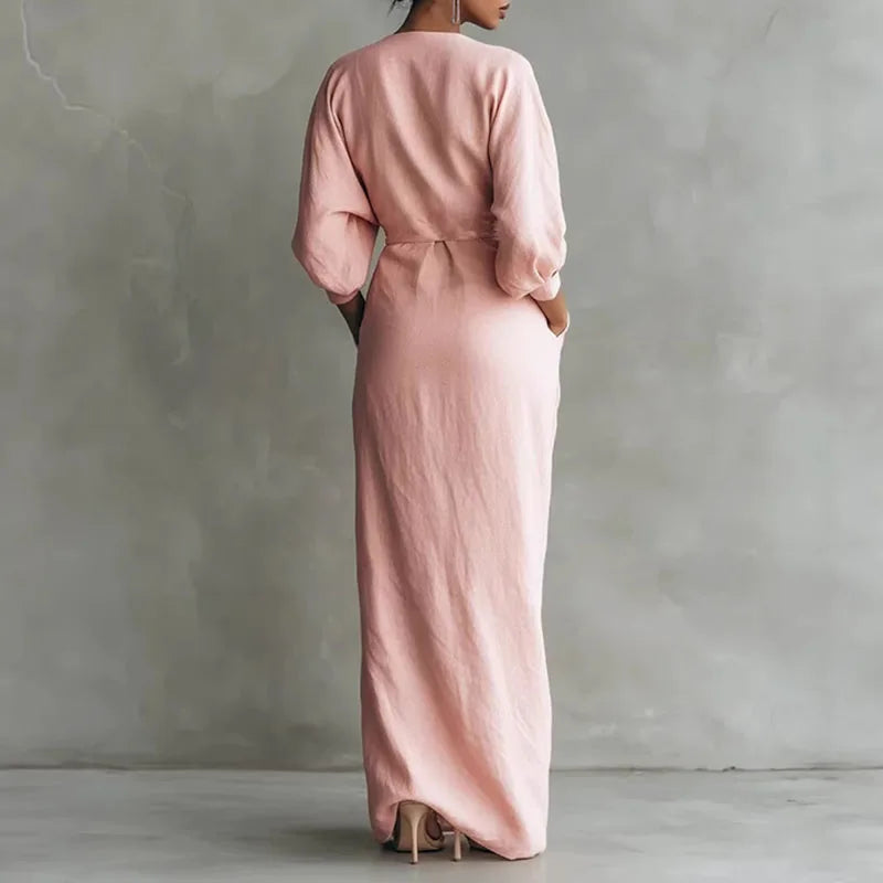 pearlava women's v-neck wrap-waist maxi dress
