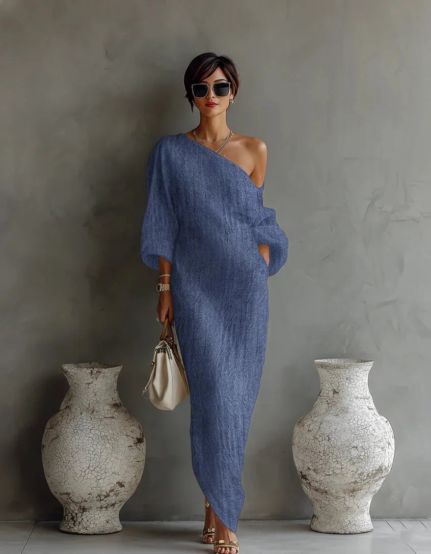 pearlava women's one-shoulder linen maxi dress