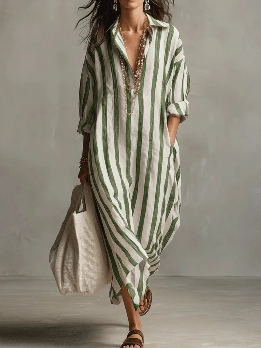 pearlava women's striped linen shirt dress